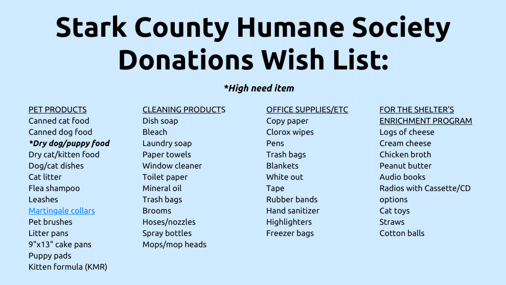 Stark County Humane Society wish list