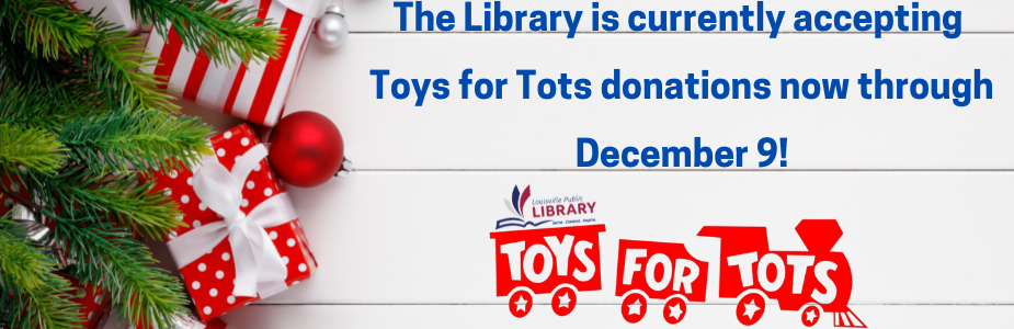 Toys for Tots donations accepted at the library now through December 9th.